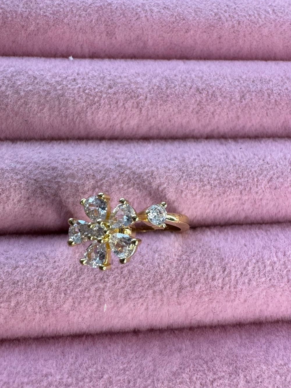 Gold-Plated Pink Floral CZ Adjustable Ring
